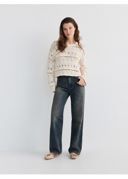 Reserved - Sweter z ażurowym splotem - kremowy ze sklepu Reserved w kategorii Swetry damskie - zdjęcie 172173763