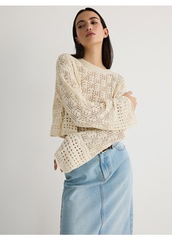 Reserved - Sweter z ażurowym splotem - kremowy ze sklepu Reserved w kategorii Swetry damskie - zdjęcie 172173902