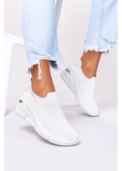 Białe sneakersy na koturnie buty sportowe slip on Casu 38-3-22-W ze sklepu Casu w kategorii Buty sportowe damskie - zdjęcie 172174984