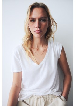 H & M - T-shirt z domieszką lnu - Biały ze sklepu H&M w kategorii Bluzki damskie - zdjęcie 172183552