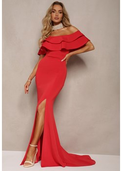 Czerwona Sukienka Wieczorowa o Fasonie Hiszpanki z Rozcięciami i Rozkloszowanym Dołem Ulcini ze sklepu Renee odzież w kategorii Sukienki - zdjęcie 172194871