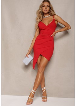 Czerwona Sukienka na Ramiączkach o Asymetrycznym Wykończeniu z Dekoltem w Serek Sholla ze sklepu Renee odzież w kategorii Sukienki - zdjęcie 172194892