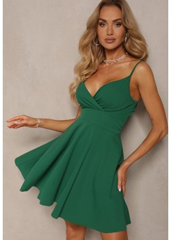 Zielona Sukienka o Rozkloszowanym Fasonie z Kopertowym Dekoltem na Cienkich Ramiączkach Vileria ze sklepu Renee odzież w kategorii Sukienki - zdjęcie 172194911