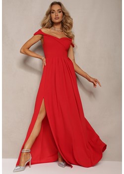 Czerwona Elegancka Długa Sukienka Hiszpanka Wykończona Rozcięciem na Dole Idelia ze sklepu Renee odzież w kategorii Sukienki - zdjęcie 172194971