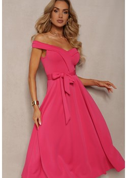Fuksjowa Sukienka Wieczorowa Hiszpanka z Materiałowym Paskiem Yellia ze sklepu Renee odzież w kategorii Sukienki - zdjęcie 172194981
