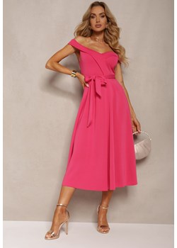Fuksjowa Sukienka Wieczorowa Hiszpanka z Materiałowym Paskiem Yellia ze sklepu Renee odzież w kategorii Sukienki - zdjęcie 172194982