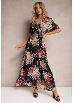Czarna Sukienka z Gumką w Talii i Kopertowym Dekoltem Wiązana na Plecach Cevona ze sklepu Renee odzież w kategorii Sukienki - zdjęcie 172195020