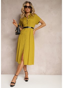 Zielona Sukienka Koszulowa z Lnem i Wiskozą Jucilla ze sklepu Renee odzież w kategorii Sukienki - zdjęcie 172195090