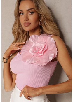 Różowy Top z Aplikacją w Kształcie Kwiatu Waliane ze sklepu Renee odzież w kategorii Bluzki damskie - zdjęcie 172195154