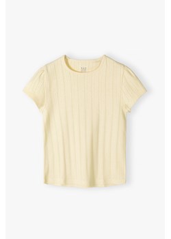Dzianinowy t-shirt dziewczęcy w prążki - ecru - Limited Edition ze sklepu 5.10.15 w kategorii Bluzki dziewczęce - zdjęcie 172195561