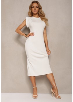 Biała Prążkowana Sukienka o Dopasowanym Kroju z Rozcięciem Tomeria ze sklepu Renee odzież w kategorii Sukienki - zdjęcie 172197912