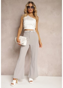 Szare Casualowe Spodnie w Stylu Dzwonów High Waist Uinna ze sklepu Renee odzież w kategorii Spodnie damskie - zdjęcie 172197932