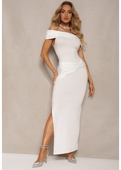 Biała Dopasowana Sukienka z Marszczeniami i Hiszpańskim Dekoltem Quremia ze sklepu Renee odzież w kategorii Sukienki - zdjęcie 172198002