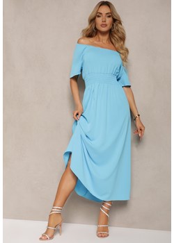 Niebieska Rozkloszowana Sukienka z Krótkim Rękawem i Gumką w Talii Katteria ze sklepu Renee odzież w kategorii Sukienki - zdjęcie 172198074