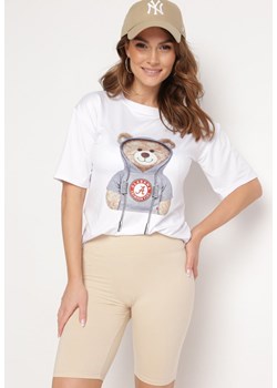 Beżowy Komplet T-shirt z Ozdobnym Nadrukiem Szorty Typu Kolarki Wanesia ze sklepu Born2be Odzież w kategorii Komplety i garnitury damskie - zdjęcie 172198730