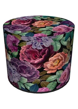 Okrągła tapicerowana zielono-różowa pufa w kwiaty - Matilda ze sklepu Edinos.pl w kategorii Pufy i siedziska - zdjęcie 172205463