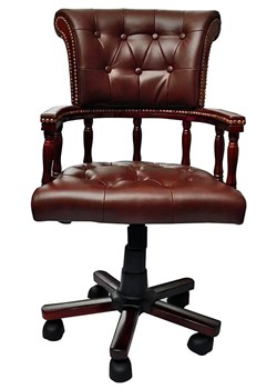 Brązowy fotel obrotowy do gabinetu ze skóry naturalnej - Amiri ze sklepu Edinos.pl w kategorii Krzesła biurowe - zdjęcie 172207873