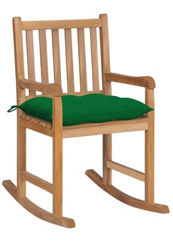 Drewniany fotel bujany z zieloną poduszką - Mecedora ze sklepu Edinos.pl w kategorii Fotele ogrodowe - zdjęcie 172207972