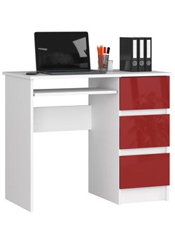 Młodzieżowe biurko do komputera białe + czerwony połysk - Miren 6X ze sklepu Edinos.pl w kategorii Biurka i sekretarzyki - zdjęcie 172209453