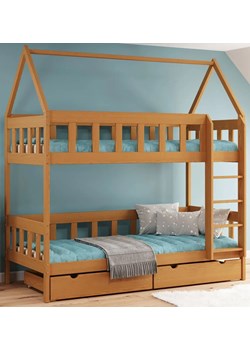 Piętrowe łóżko domek z drewna dla dwójki dzieci, olcha - Gigi 4X 180x80 cm ze sklepu Edinos.pl w kategorii Łóżka dziecięce - zdjęcie 172213360