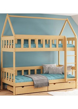 Łóżko piętrowe domek dla dzieci z szufladami, sosna - Gigi 4X 180x90 cm ze sklepu Edinos.pl w kategorii Łóżka dziecięce - zdjęcie 172213382