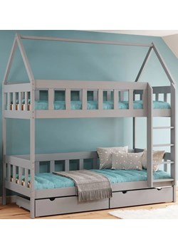 Szare łóżko piętrowe domek z szufladami materacami dla dzieci - Gigi 4X 190x80 cm ze sklepu Edinos.pl w kategorii Łóżka dziecięce - zdjęcie 172213403