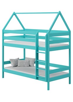 Sosnowe łóżko piętrowe dla dzieci domek, turkus - Zuzu 3X 190x80 cm ze sklepu Edinos.pl w kategorii Łóżka dziecięce - zdjęcie 172213794