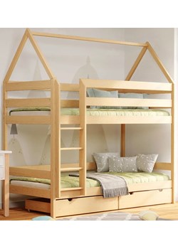 Łóżko piętrowe domek drewniane z szufladami, sosna - Zuzu 4X 160x80 cm ze sklepu Edinos.pl w kategorii Łóżka dziecięce - zdjęcie 172213853