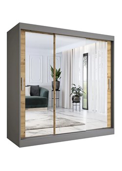 Szafa przesuwna z lustrem antracyt + dąb artisan 200 cm - Kukkin 6X ze sklepu Edinos.pl w kategorii Szafy - zdjęcie 172223813