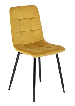 Musztardowe pikowane welurowe krzesło - Gifo ze sklepu Edinos.pl w kategorii Krzesła - zdjęcie 172226861