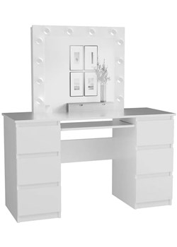 Białe biurko toaletka z szufladami i lustrem scenicznym - Lotaro 6X ze sklepu Edinos.pl w kategorii Toaletki - zdjęcie 172227570