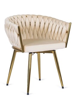 Kremowe welurowe krzesło obrotowe z plecionką - Akto ze sklepu Edinos.pl w kategorii Krzesła - zdjęcie 172228204