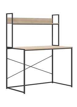 Metalowe biurko w stylu loft z półką czarny + dąb - Tandrum ze sklepu Edinos.pl w kategorii Biurka i sekretarzyki - zdjęcie 172229141