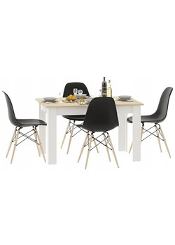 Prostokątny stół biały + dąb sonoma z czarnymi krzesłami - Rezo ze sklepu Edinos.pl w kategorii Zestawy mebli kuchennych - zdjęcie 172230804