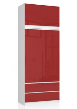 Nowoczesna dwudrzwiowa szafa z nadstawką biały + czerwony połysk - Ronoti 4X ze sklepu Edinos.pl w kategorii Szafy - zdjęcie 172233733