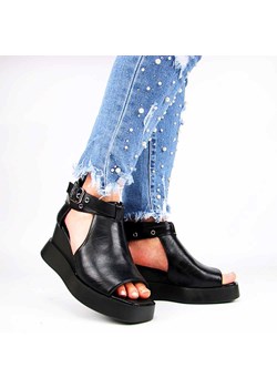 JEZZI ASA209-6 damskie sandały na koturnie czarne ze sklepu senity.pl w kategorii Sandały damskie - zdjęcie 172240331