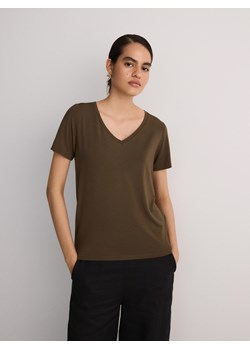 Reserved - T-shirt z modalem - ciemnozielony ze sklepu Reserved w kategorii Bluzki damskie - zdjęcie 172241800