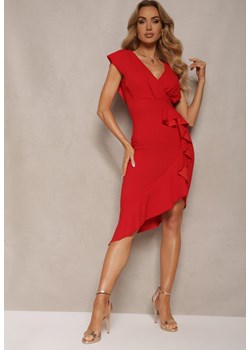 Czerwona Kopertowa Sukienka z Falbankami i Głębokim Dekoltem Vicilla ze sklepu Renee odzież w kategorii Sukienki - zdjęcie 172242321
