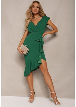 Zielona Kopertowa Sukienka z Falbankami i Głębokim Dekoltem Vicilla ze sklepu Renee odzież w kategorii Sukienki - zdjęcie 172242332