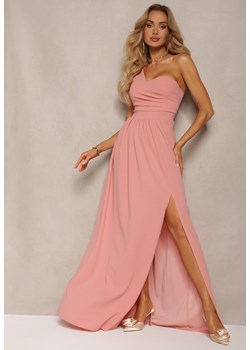 Różowa Asymetryczna Koktajlowa Sukienka o Długim Rozkloszowanym Kroju Erulia ze sklepu Renee odzież w kategorii Sukienki - zdjęcie 172242351