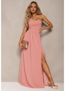 Różowa Asymetryczna Koktajlowa Sukienka o Długim Rozkloszowanym Kroju Erulia ze sklepu Renee odzież w kategorii Sukienki - zdjęcie 172242352