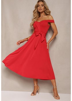 Czerwona Sukienka Wieczorowa Hiszpanka z Materiałowym Paskiem Yellia ze sklepu Renee odzież w kategorii Sukienki - zdjęcie 172242401