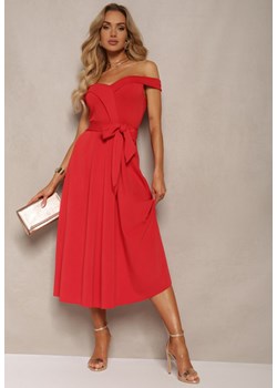 Czerwona Sukienka Wieczorowa Hiszpanka z Materiałowym Paskiem Yellia ze sklepu Renee odzież w kategorii Sukienki - zdjęcie 172242402