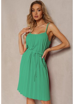 Zielona Rozkloszowana Sukienka na Regulowanych Ramiączkach z Materiałowym Paskiem Liavara ze sklepu Renee odzież w kategorii Sukienki - zdjęcie 172242462