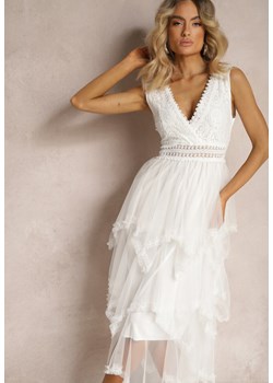Biała Asymetryczna Sukienka Kopertowa z Wiązaniem na Plecach Driolla ze sklepu Renee odzież w kategorii Sukienki - zdjęcie 172242500