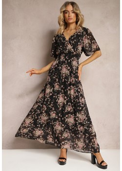Czarna Sukienka Kopertowa z Krótkim Rękawem Wiązana z Tyłu z Gumką w Talii Cristola ze sklepu Renee odzież w kategorii Sukienki - zdjęcie 172242560