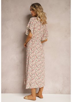 Różowo-Beżowa Wiskozowa Sukienka z Gumką w Talii Ozdobiona Koronką Tiola ze sklepu Renee odzież w kategorii Sukienki - zdjęcie 172242602