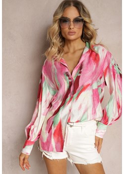Różowa Klasyczna Koszula z Guzikami i Wielobarwnym Printem Urtantia ze sklepu Renee odzież w kategorii Koszule damskie - zdjęcie 172242690