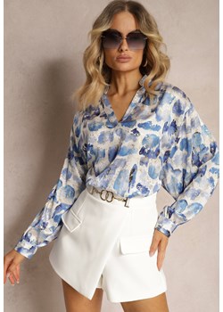 Niebieska Bluzka z Trójkątnym Dekoltem w Abstrakcyjny Wzór Malinna ze sklepu Renee odzież w kategorii Bluzki damskie - zdjęcie 172242700