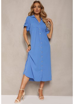 Niebieska Koszulowa Sukienka z Podwijanymi Rękawami Zapinana na Guziki Moarielle ze sklepu Renee odzież w kategorii Sukienki - zdjęcie 172242710